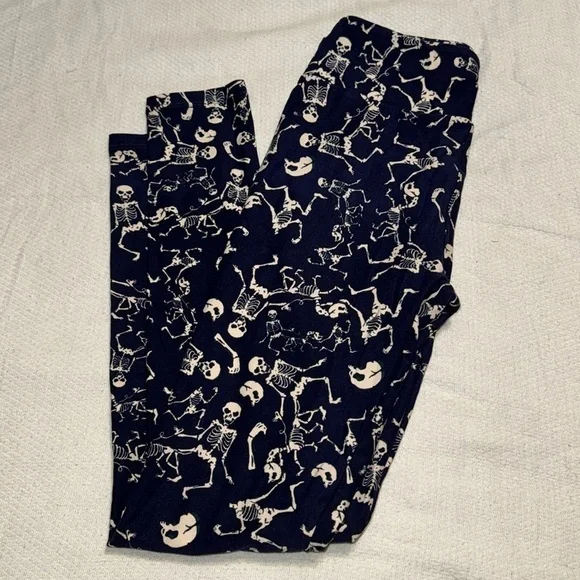 Lularoe Navy with White Skeletons Halloween Leggings One Size - Picture 2 of 6